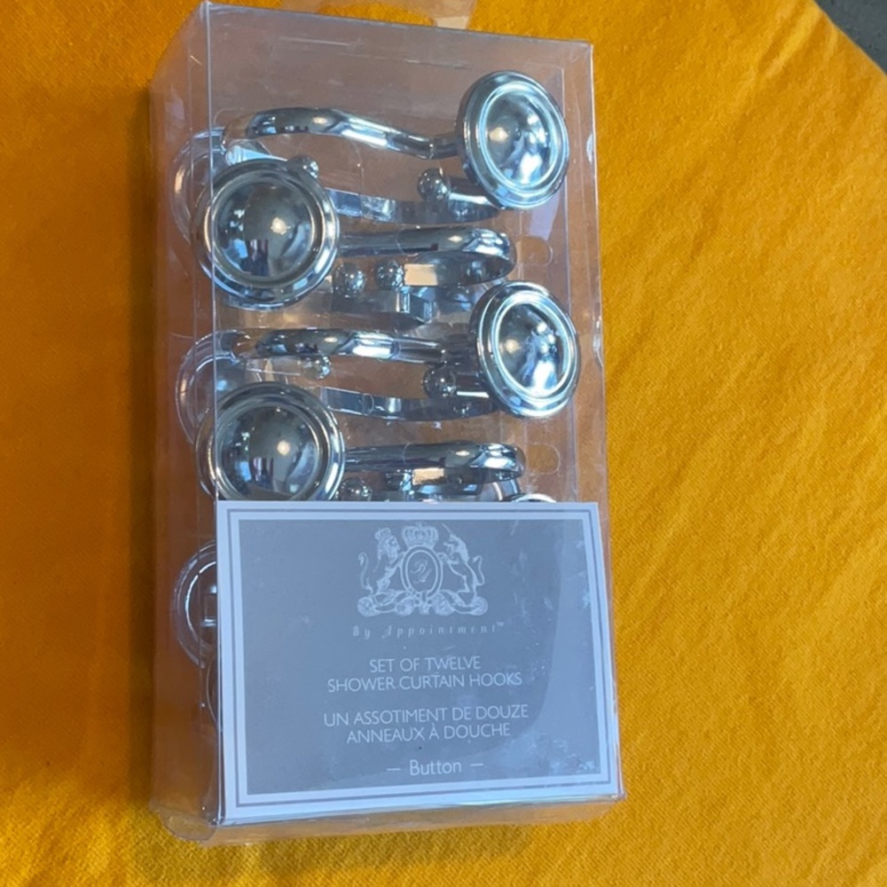 By Appointment Set of Twelve Shower Curtain Hooks, Button, NIB